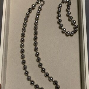 Elegant Silver Beaded Necklace and Bracelet Set